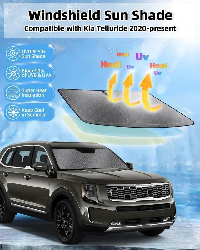 Alt view image 2 of 7 - Mixsuper Liner Windshield Sun Shade for Kia Telluride 2020-2025 2026 Windshield Sunshades for Telluride Accessories Foldable Sun Visor Front Window Sun Shades Cover Keep Cool Block UV Heat
