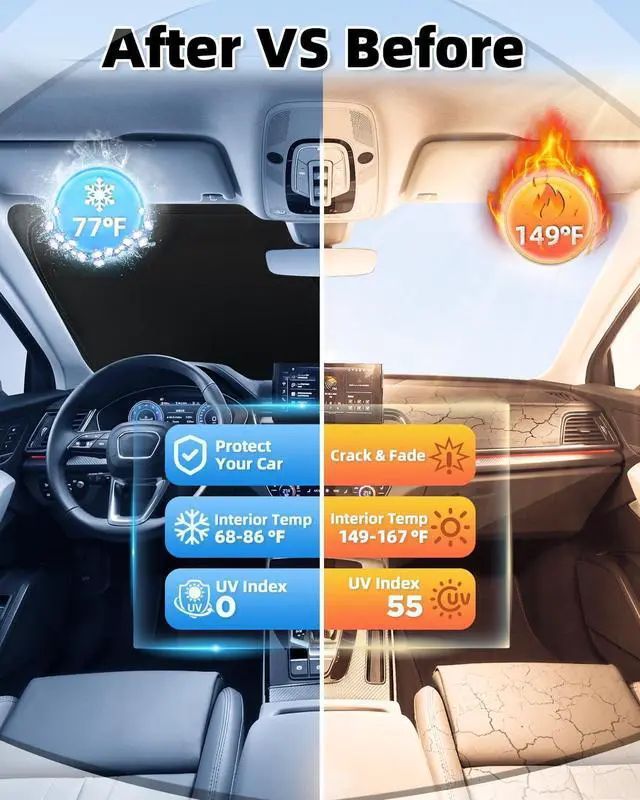 Alt view image 3 of 7 - Mixsuper Liner Windshield Sun Shade for Kia Telluride 2020-2025 2026 Windshield Sunshades for Telluride Accessories Foldable Sun Visor Front Window Sun Shades Cover Keep Cool Block UV Heat