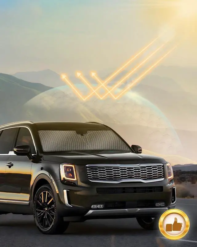 Alt view image 4 of 7 - Mixsuper Liner Windshield Sun Shade for Kia Telluride 2020-2025 2026 Windshield Sunshades for Telluride Accessories Foldable Sun Visor Front Window Sun Shades Cover Keep Cool Block UV Heat