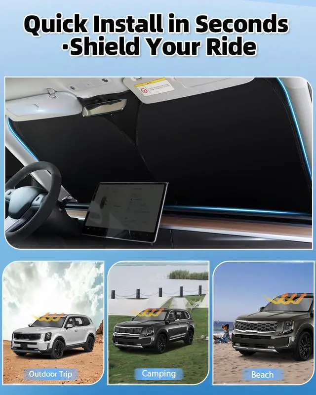 Alt view image 7 of 7 - Mixsuper Liner Windshield Sun Shade for Kia Telluride 2020-2025 2026 Windshield Sunshades for Telluride Accessories Foldable Sun Visor Front Window Sun Shades Cover Keep Cool Block UV Heat