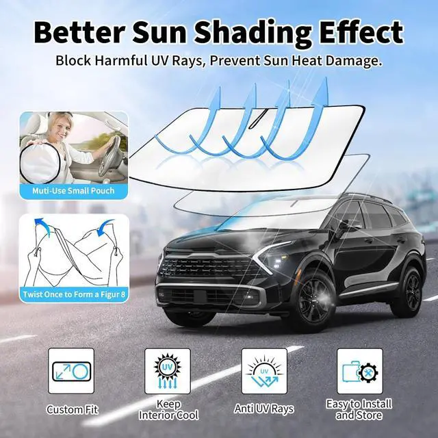Alt view image 5 of 7 - Windshield Sun Shade for Kia Sportage 2023 2024 2025  Upgraded Nano Materials Front Window Shade Cover for Sportage Accessories, Foldable Windshield Sunshade UV Rays Protector