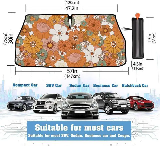 Alt view image 2 of 6 - 2025 Upgrade Womens Cute Car Windshield Sun Shade Umbrella 5 Layers Nano Coatings Flower Floral Car Front Window UV Block Sunshade Cover for Most Cars SUV Universal Size 57"x30"