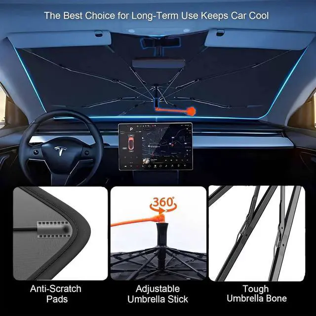 Alt view image 3 of 6 - 2025 Upgrade Womens Cute Car Windshield Sun Shade Umbrella 5 Layers Nano Coatings Flower Floral Car Front Window UV Block Sunshade Cover for Most Cars SUV Universal Size 57"x30"