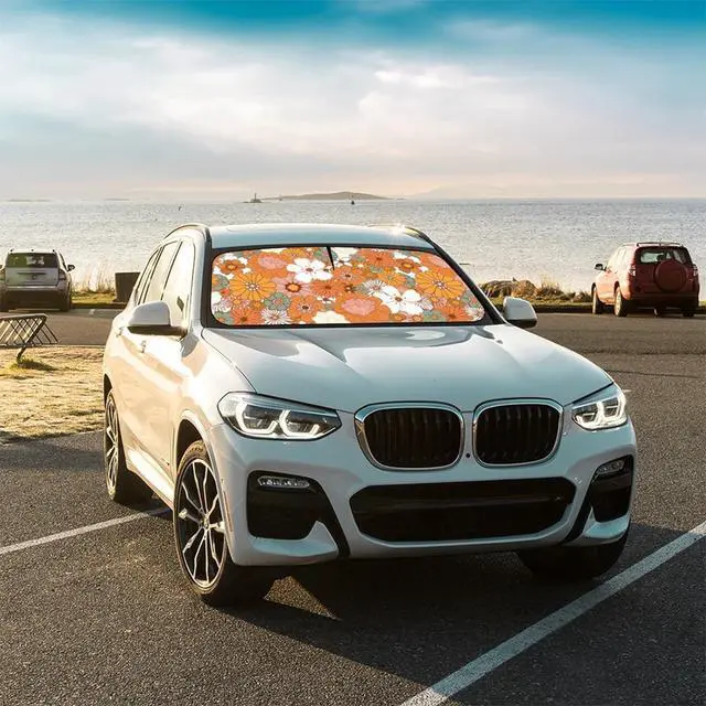 Alt view image 6 of 6 - 2025 Upgrade Womens Cute Car Windshield Sun Shade Umbrella 5 Layers Nano Coatings Flower Floral Car Front Window UV Block Sunshade Cover for Most Cars SUV Universal Size 57"x30"