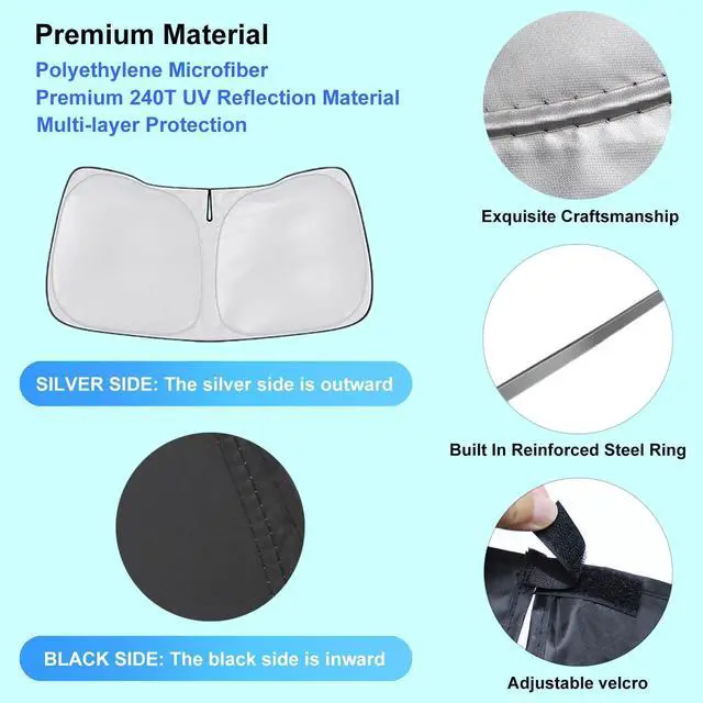 Alt view image 5 of 7 - Windshield Sun Shade for Ford F-150 2015-2025 Window Sun Visor Protector Ford F150 Lariat, King Ranch, Platinum, XL XLT Limited Raptor Accessories Foldable Sunshade Blocks UV Rays Keep Your Car Cooler