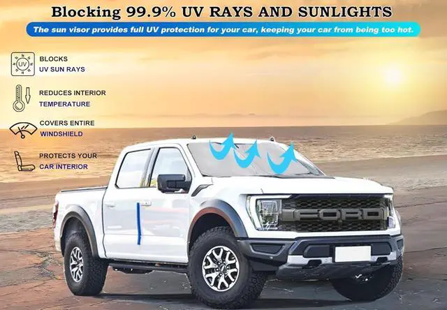 Alt view image 4 of 7 - Windshield Sun Shade for Ford F-150 2015-2025 Window Sun Visor Protector Ford F150 Lariat, King Ranch, Platinum, XL XLT Limited Raptor Accessories Foldable Sunshade Blocks UV Rays Keep Your Car Cooler