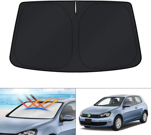 Main image of KUST Custom Fit Windshield Sun Shade for Volkswagen VW Golf/Rabbit/GTI/R32 MK6 5K 2009-2014 Accessories Sunshade Foldable Sun Visor Protector Blocks UV Rays Keep Your Car Cooler