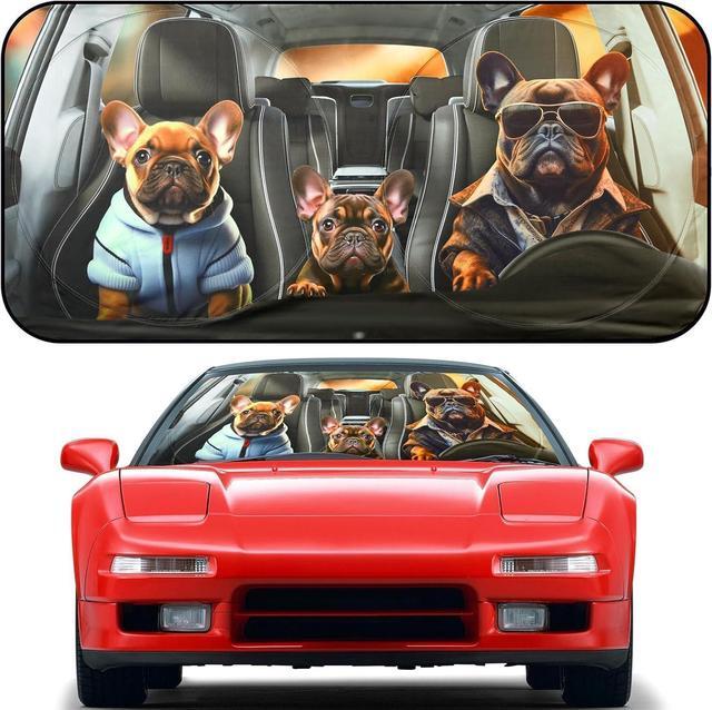 Main image of ARANA Car Windshield Sun Shade Cute, Funny Bulldogs Family Sunshade for Front Window with UV Protection, Foldable and Retractable Sun Visor Universal Fit Sedan/SUV/Truck/Van (65"x32")