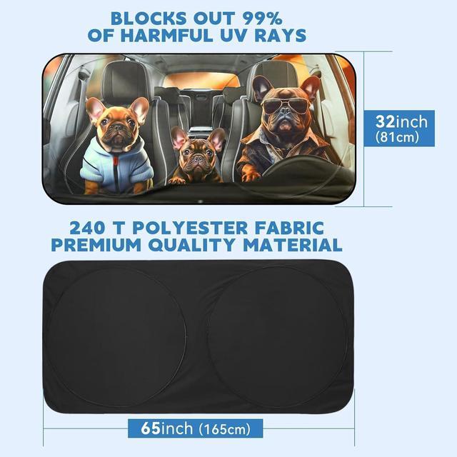 Alt view image 2 of 7 - ARANA Car Windshield Sun Shade Cute, Funny Bulldogs Family Sunshade for Front Window with UV Protection, Foldable and Retractable Sun Visor Universal Fit Sedan/SUV/Truck/Van (65"x32")