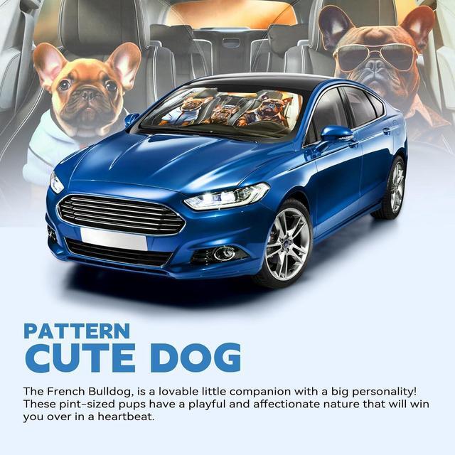 Alt view image 3 of 7 - ARANA Car Windshield Sun Shade Cute, Funny Bulldogs Family Sunshade for Front Window with UV Protection, Foldable and Retractable Sun Visor Universal Fit Sedan/SUV/Truck/Van (65"x32")