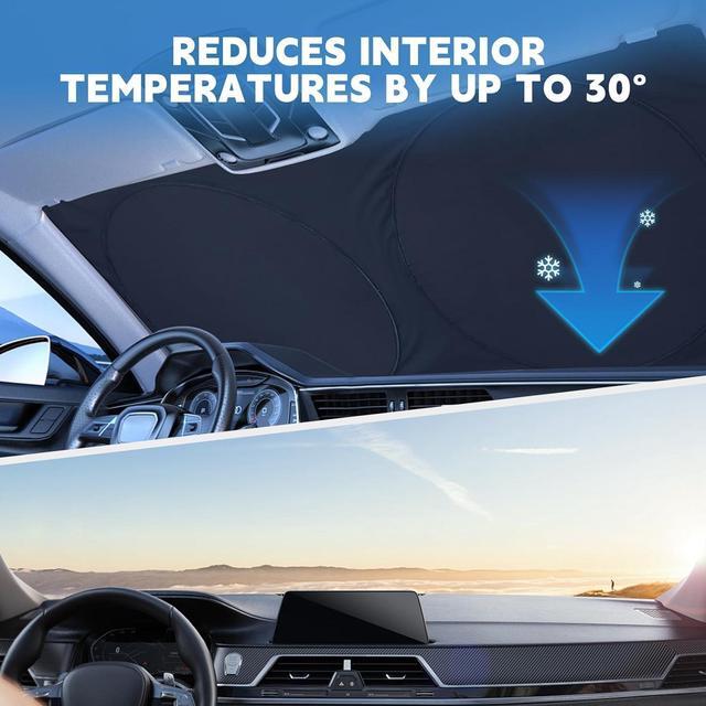 Alt view image 4 of 7 - ARANA Car Windshield Sun Shade Cute, Funny Bulldogs Family Sunshade for Front Window with UV Protection, Foldable and Retractable Sun Visor Universal Fit Sedan/SUV/Truck/Van (65"x32")