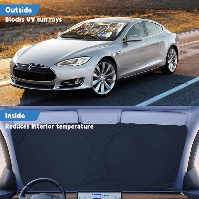 Alt view image 6 of 7 - ARANA Car Windshield Sun Shade Cute, Funny Bulldogs Family Sunshade for Front Window with UV Protection, Foldable and Retractable Sun Visor Universal Fit Sedan/SUV/Truck/Van (65"x32")