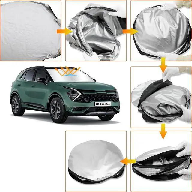 Alt view image 7 of 7 - D-Lumina Windshield Sun Shade for 2017-2022 Kia Sportage, Foldable Front Sun Visor Protector Blocks UV Rays, Kia Interior Accessories Pack & Unpack Easily