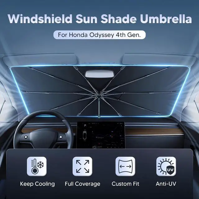 Alt view image 2 of 7 - Autorder Windshield Sun Shade Umbrella for 2011-2017 Honda Odyssey Accessories,Upgraded Ice Crystal Material,Easy Setup Umbrella Sunshade for Car Windshield,100% Sun Blocking