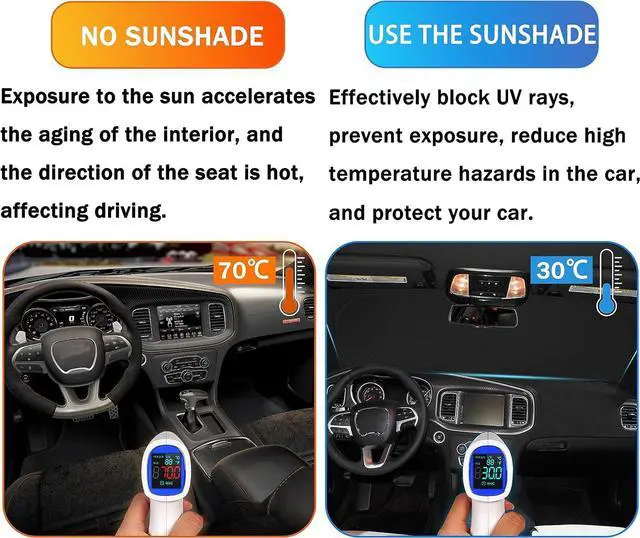 Alt view image 5 of 7 - Front Windshield Sun Shade Fit for Dodge Charger Challenger Durango Journey Universal Fit to All Dodge Cars Foldable Sun Visor Protector Custom Fit Dodge Window Sunhade (Red Trim)