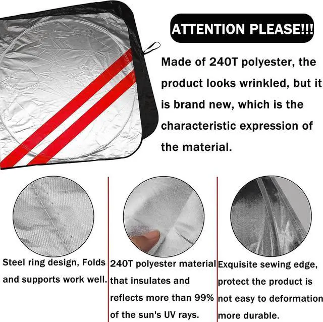 Alt view image 4 of 7 - Front Windshield Sun Shade Fit for Dodge Charger Challenger Durango Journey Universal Fit to All Dodge Cars Foldable Sun Visor Protector Custom Fit Dodge Window Sunhade (Red Trim)
