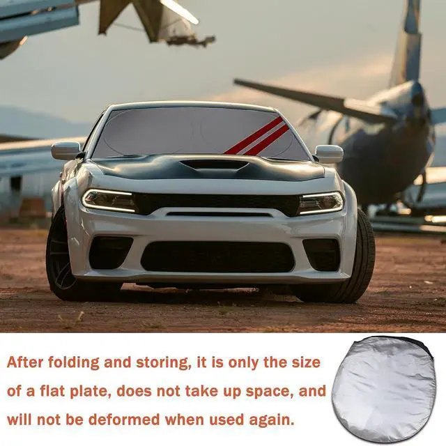 Alt view image 7 of 7 - Front Windshield Sun Shade Fit for Dodge Charger Challenger Durango Journey Universal Fit to All Dodge Cars Foldable Sun Visor Protector Custom Fit Dodge Window Sunhade (Red Trim)