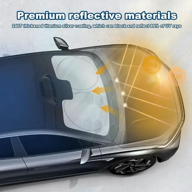 Alt view image 3 of 7 - YUGUANG 2 Pack Car Windshield Sun Shade, 240T Thickened Sun Shade Blocks Heat & U-V Rays, Keeps Car Interior Cool (59.1 x 31.5in) for Cars