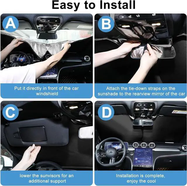 Alt view image 6 of 7 - YUGUANG 2 Pack Car Windshield Sun Shade, 240T Thickened Sun Shade Blocks Heat & U-V Rays, Keeps Car Interior Cool (59.1 x 31.5in) for Cars