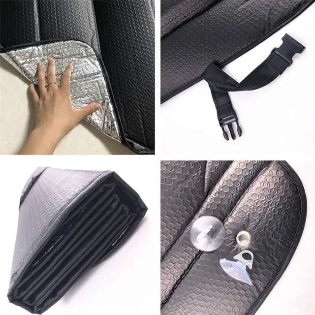 Alt view image 2 of 7 - Car Sun[Shade], Sun Protector,Foldable Front Window Shade-Thicken 5-Layer Bubble for Auto Windshield UV Protection and Heat Reflector 58"x 27.5" (Black)