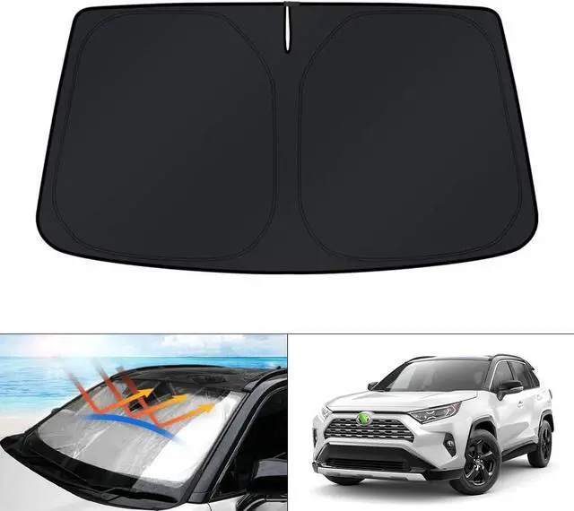Main image of KUST Windshield Sun Shade for Toyota RAV4 2019-2021 2022 2023 2024 2025 Window Accessories Shade Sun Visor Cover Foldable Block UV Rays
