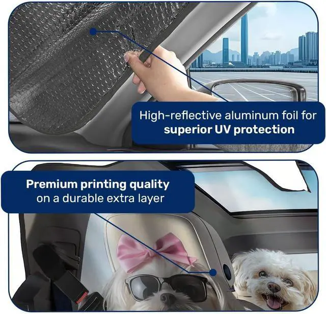 Alt view image 4 of 7 - Cute Maltese Dog Family Funny Windshield Sun Shade for Car SUV Truck (55x30 Inches), Sun Shade Windshield, Shades for Front Windows, Sunshade for Car Windshield, Protector Blocks UV