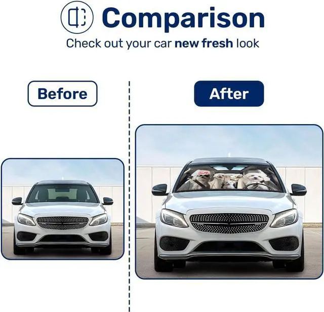 Alt view image 7 of 7 - Cute Maltese Dog Family Funny Windshield Sun Shade for Car SUV Truck (55x30 Inches), Sun Shade Windshield, Shades for Front Windows, Sunshade for Car Windshield, Protector Blocks UV