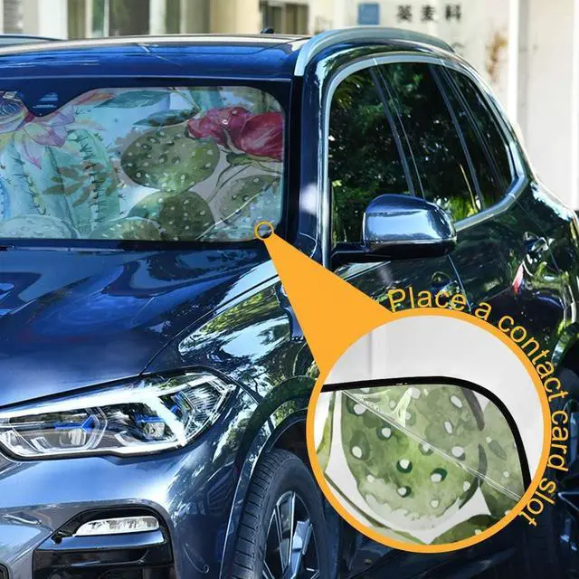 Alt view image 3 of 7 - Cactus Floral Car Windshield Sun Shade Block UV Rays Sun Visor Protector Accordion Folding Sunshade Keep Vehicle Cool and Damage Free, Easy to Use, Fits Windshields of Various Sizes