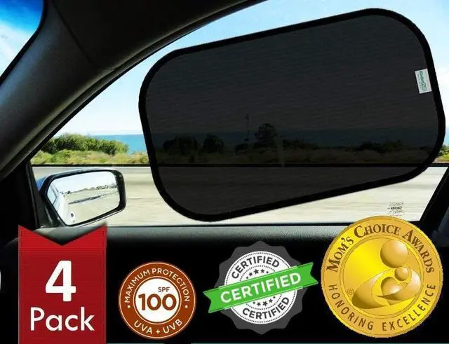 Main image of kinder Fluff Car Window Shade (4Pack)-The Only Certified Car Window Sun Shade for Baby Proven to Block 99.95% UVR - Mom's Choice Gold Award - Car Seat Sun Protection - Standard