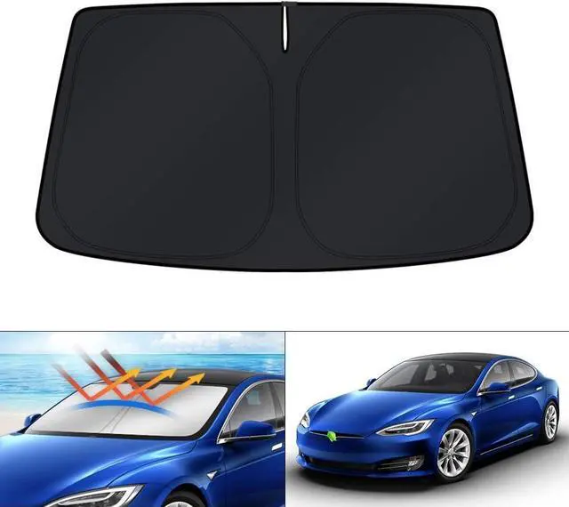 Main image of KUST Windshield Sun Shade for 2012-2024 2025 Tesla Model S Accessories (Fit Long Range/LR Model) Sunshade Window Shade Foldable Blocks UV Rays Keep Your Car Cooler