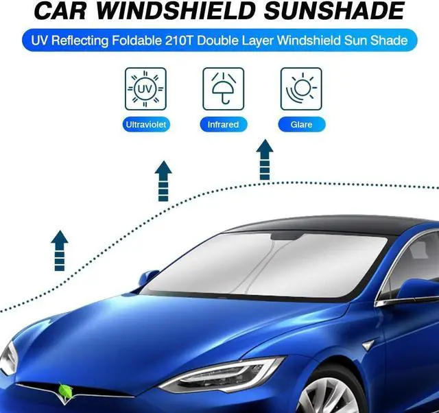 Alt view image 2 of 6 - KUST Windshield Sun Shade for 2012-2024 2025 Tesla Model S Accessories (Fit Long Range/LR Model) Sunshade Window Shade Foldable Blocks UV Rays Keep Your Car Cooler