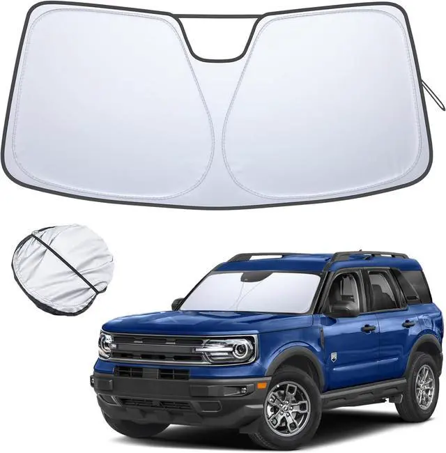 Main image of TOPINSTALL Foldable Windshield Sunshade Compatible with Ford Bronco Sport 2021-2025 Accessories, Front Window Sun Protector with Storage Pouch Thicker Reflective Polyeste (Not for Full Size Bronco)