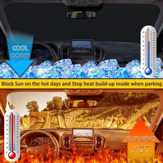 Alt view image 3 of 6 - TOPINSTALL Foldable Windshield Sunshade Compatible with Ford Bronco Sport 2021-2025 Accessories, Front Window Sun Protector with Storage Pouch Thicker Reflective Polyeste (Not for Full Size Bronco)