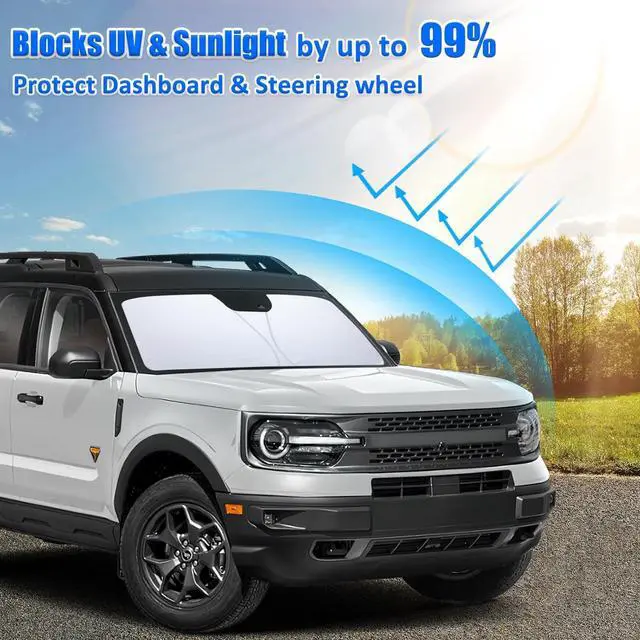 Alt view image 5 of 6 - TOPINSTALL Foldable Windshield Sunshade Compatible with Ford Bronco Sport 2021-2025 Accessories, Front Window Sun Protector with Storage Pouch Thicker Reflective Polyeste (Not for Full Size Bronco)