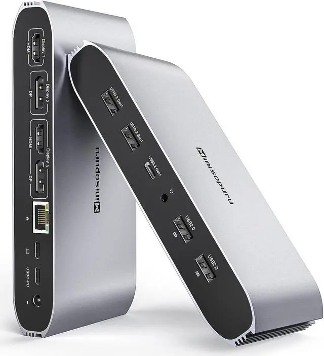 Main image of Displaylink Triple Display Docking Station for MacBook M1/M2/Windows, Minisopuru Universal Laptop Docking Station with 2 HDMI & 2 DisplayPort,100W Charge, USB-C Data, Ethernet, Audio,4 USBA Ports