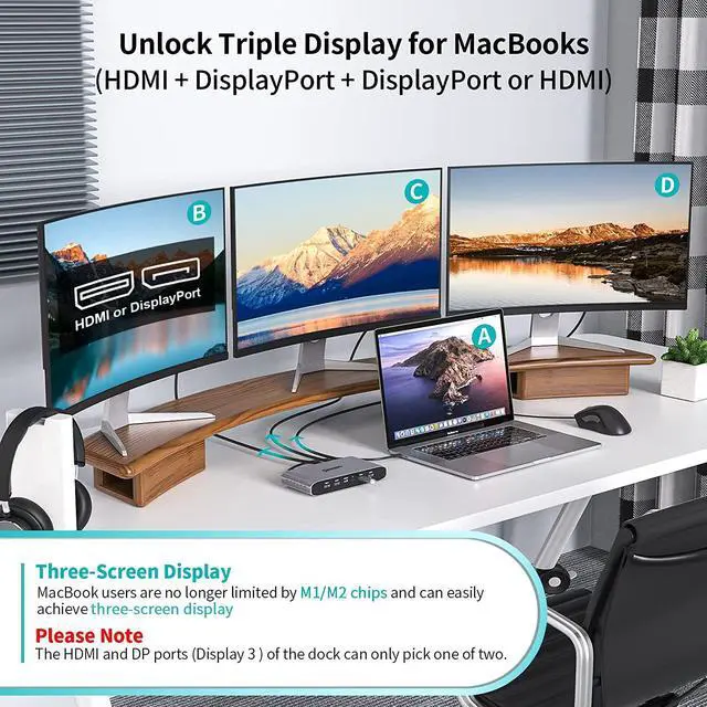 Alt view image 5 of 7 - Displaylink Triple Display Docking Station for MacBook M1/M2/Windows, Minisopuru Universal Laptop Docking Station with 2 HDMI & 2 DisplayPort,100W Charge, USB-C Data, Ethernet, Audio,4 USBA Ports