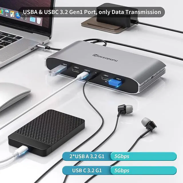 Alt view image 7 of 7 - Displaylink Triple Display Docking Station for MacBook M1/M2/Windows, Minisopuru Universal Laptop Docking Station with 2 HDMI & 2 DisplayPort,100W Charge, USB-C Data, Ethernet, Audio,4 USBA Ports