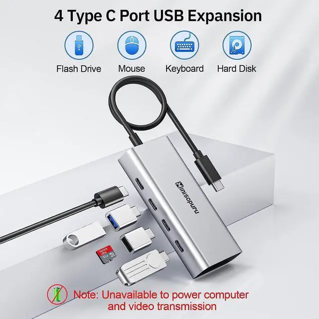 Alt view image 2 of 6 - Minisopuru 4 Ports USB C Hub  10Gbps USB Hub for Laptop, USB Hub Multiport Adapter, USB C Adapter for MacBook Pro, MacBook, MacBook Air, iPad, Surface Pro, Chromebook. (No Charging/Video Transfer)