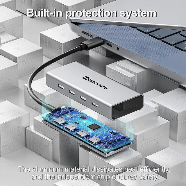 Alt view image 5 of 6 - Minisopuru 4 Ports USB C Hub  10Gbps USB Hub for Laptop, USB Hub Multiport Adapter, USB C Adapter for MacBook Pro, MacBook, MacBook Air, iPad, Surface Pro, Chromebook. (No Charging/Video Transfer)