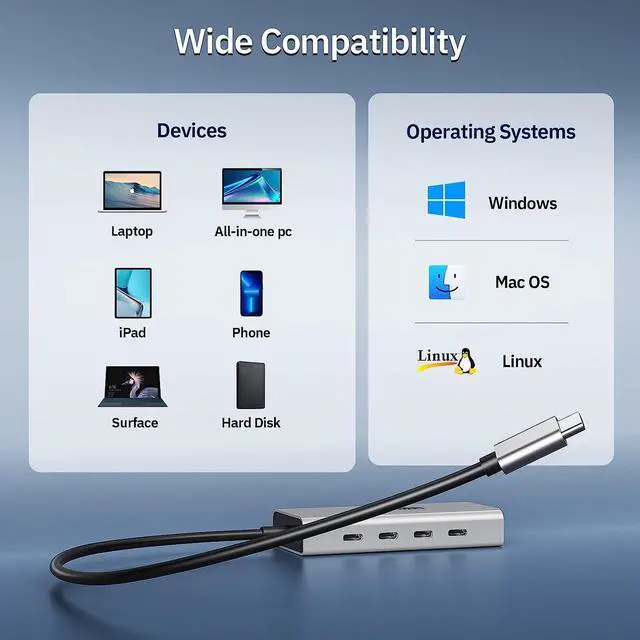 Alt view image 7 of 7 - inisopuru USB C Splitter, 10Gbps USB C Hub Multiport Adapter for Laptop, USB C Hub Power Delivery with 100W PD (Not Support Video), USB C to USB C Hub, USB Type C Hub for MacBook Air/Pro, iMac.