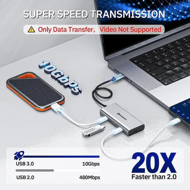 Alt view image 6 of 7 - inisopuru USB C Splitter, 10Gbps USB C Hub Multiport Adapter for Laptop, USB C Hub Power Delivery with 100W PD (Not Support Video), USB C to USB C Hub, USB Type C Hub for MacBook Air/Pro, iMac.
