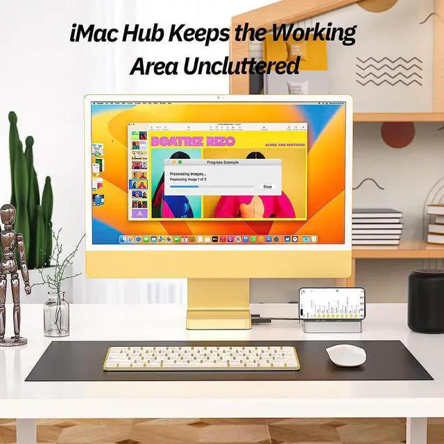 Alt view image 5 of 7 - USB C Hub for iMac 24 inch 2021, Minisopuru USB Hub Adapter Support M.2 NVMe SSD, iMac USB Hub, 7 in 1 iMac Accessories with USB C 10Gbps, USB A 3.2, SD/TF Card Reader, M.2 SSD(Not Included), Yellow.