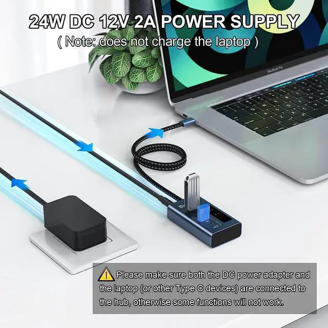 Alt view image 7 of 7 - Minisopuru Powered USB C Hub, 10Gbps USB-C Hub 4 Ports Support Data & Smart Charging(Not Support Video), USB C to USB C Hub Multiport Adapter for MacBook Pro/Air, iMac, iPad, Phone, Chromebook, etc.