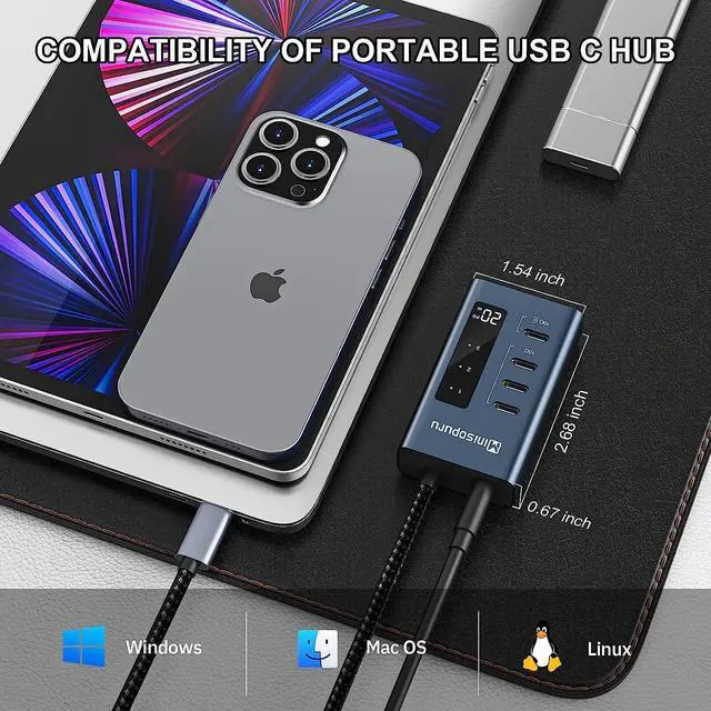 Alt view image 2 of 7 - Minisopuru Powered USB C Hub, 10Gbps USB-C Hub 4 Ports Support Data & Smart Charging(Not Support Video), USB C to USB C Hub Multiport Adapter for MacBook Pro/Air, iMac, iPad, Phone, Chromebook, etc.