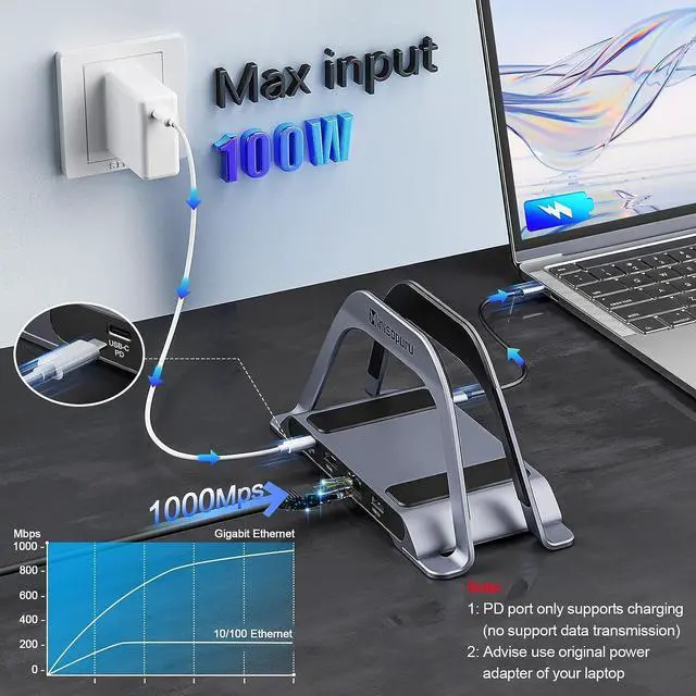 Alt view image 3 of 7 - Laptop Docking Station, 10 in 1 Vertical Stand USB C Docking Station for MacBook Pro/Windows, MacBook Docking Station with Ethernet Compatible with M1/M2(3 USB3.0, One 4K HDMI, Charge, SD/TF, Audio)