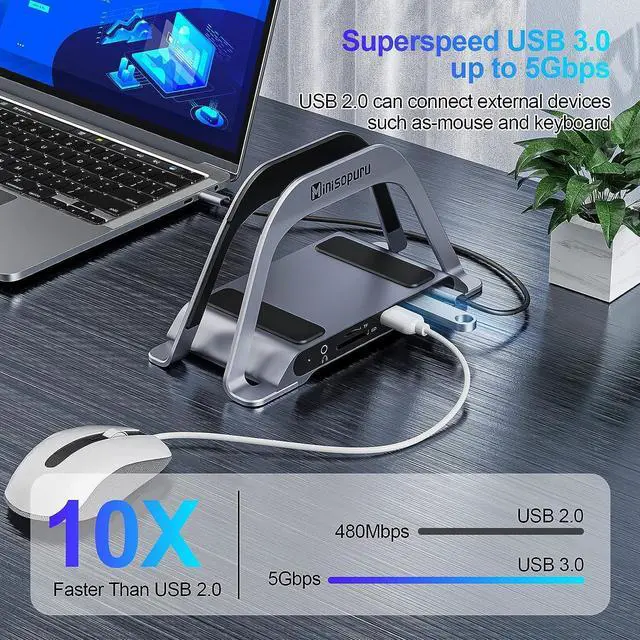 Alt view image 7 of 7 - Laptop Docking Station, 10 in 1 Vertical Stand USB C Docking Station for MacBook Pro/Windows, MacBook Docking Station with Ethernet Compatible with M1/M2(3 USB3.0, One 4K HDMI, Charge, SD/TF, Audio)