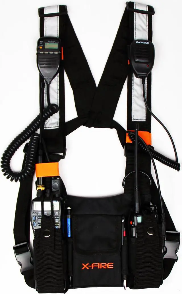 Main image of X-FIRE® Updated Dual Portable Radio Chest Rig Harness for Two-Way Radios w/ 3m Reflective. Now with Larger Radio Pocket