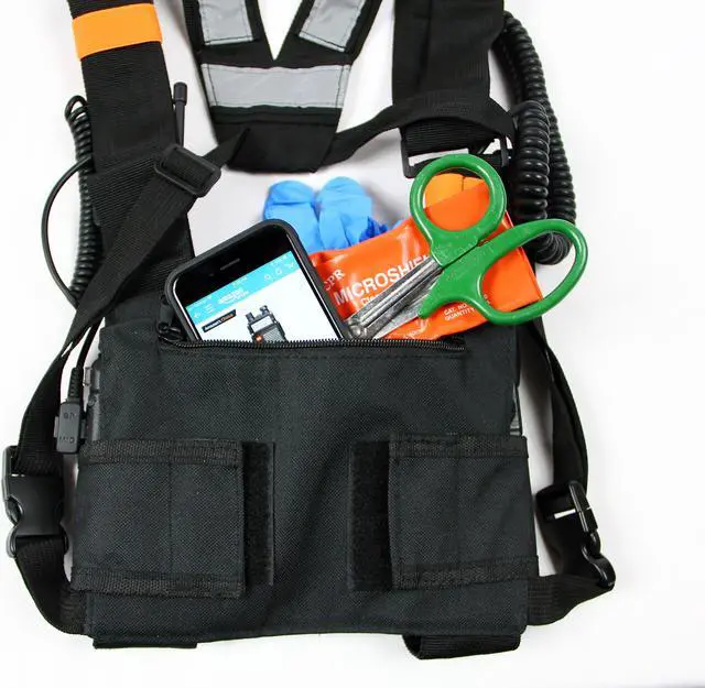 Alt view image 3 of 5 - X-FIRE® Updated Dual Portable Radio Chest Rig Harness for Two-Way Radios w/ 3m Reflective. Now with Larger Radio Pocket