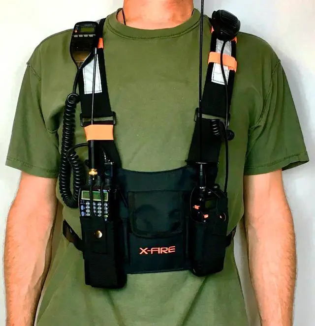 Alt view image 4 of 5 - X-FIRE® Updated Dual Portable Radio Chest Rig Harness for Two-Way Radios w/ 3m Reflective. Now with Larger Radio Pocket