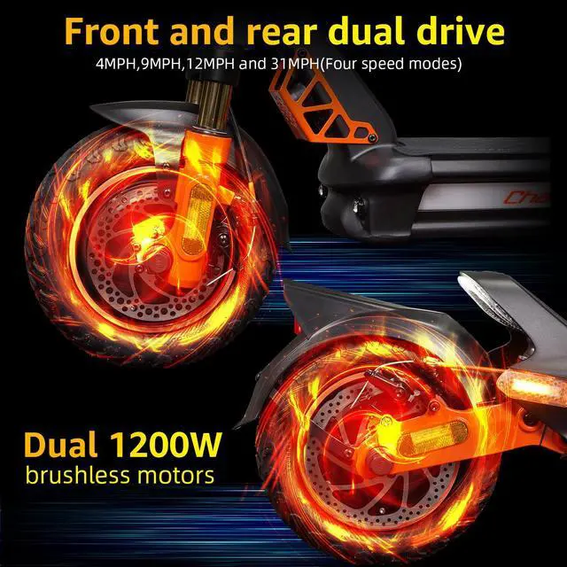 Alt view image 3 of 7 - CUNFON Electric Scooter, RZ1000 1200W Dual-Motor up to 50 Miles Range, Folding Electric Scooter for Adult Max Speed 31Mph with 48V 24Ah Battery 10.5 Inch Off Road Tires